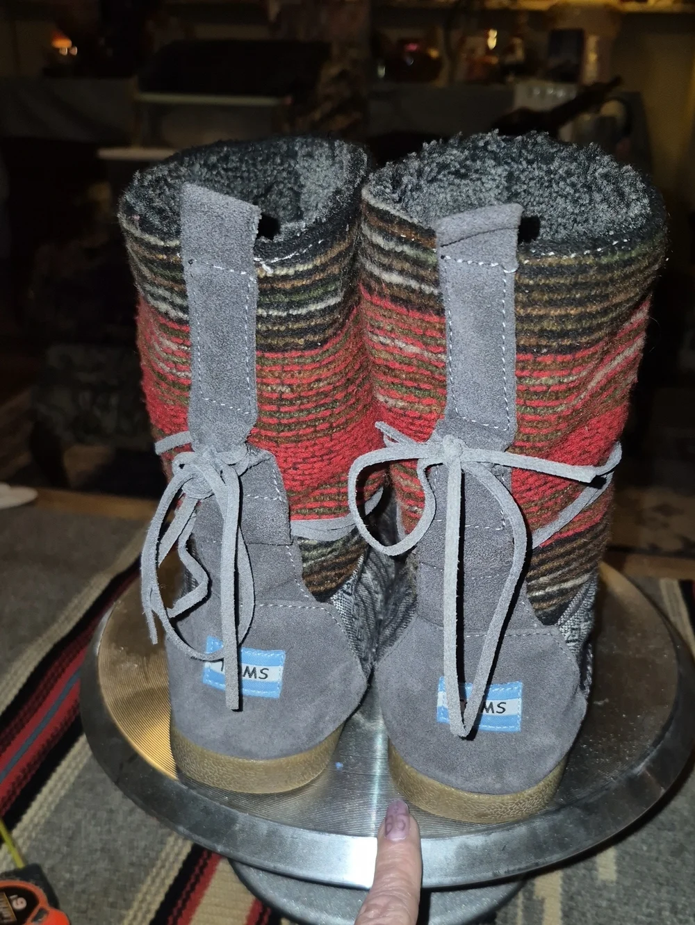 TOMS Nepal Mixed Woven Boots. thick faux fur lining Sz.7 To7.5. (#789SH)